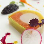 Scallop terrine with Caviar and pepper coulis