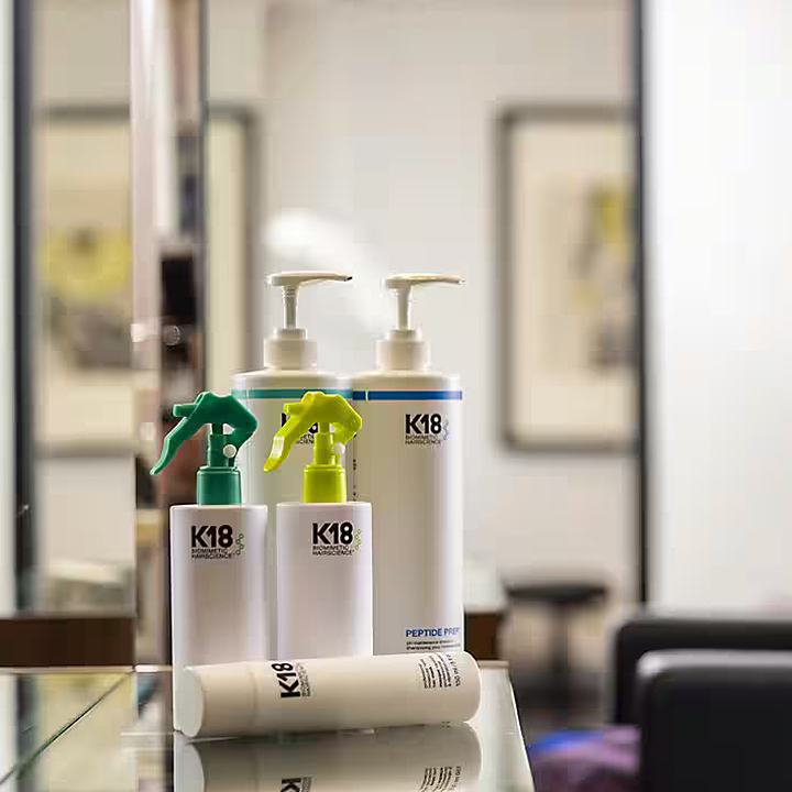 K18 products used by The Mandarin Oriental Salon for a hair spa treatment in Hong Kong