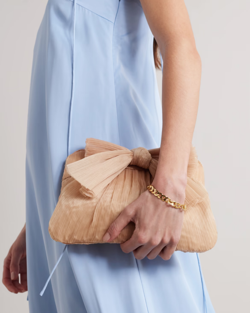 summer fashion Loeffler Randall Rayne bow-embellished plissé-organza clutch