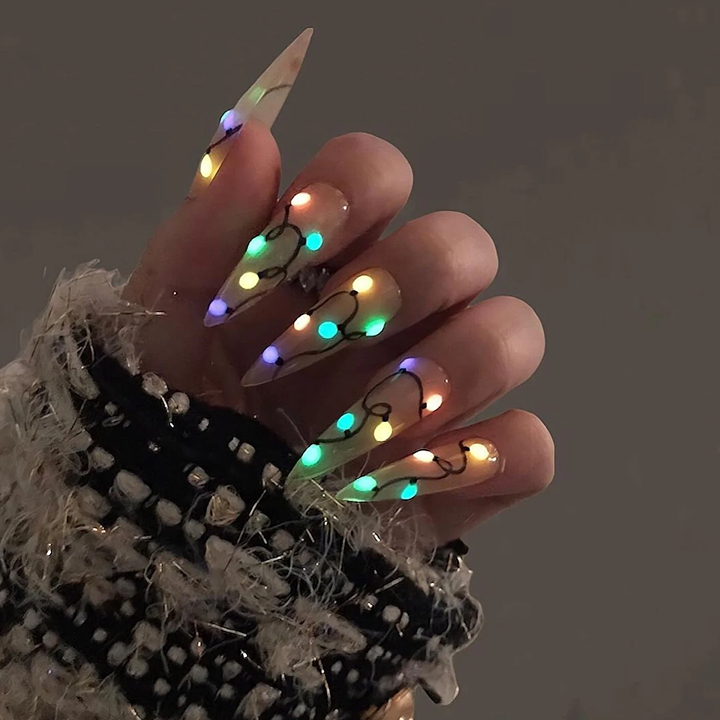 Gift Ideas For Beauty Addicts, 2024 Christmas Gift Guide: Lilynailsart glow in the dark christmas nails etsy string lights