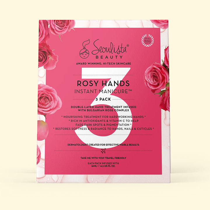 Gift Ideas For Beauty Addicts, 2024 Christmas Gift Guide: Seoulista 3 pack rosy hands instant manicure gloves nails skincare